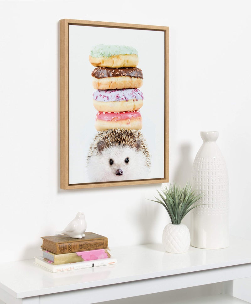 DesignOvation Sylvie Hedgehog Donuts Framed Canvas Wall Art by Amy Peterson, 18x24 Natural, Cute Baby Animal Portrait for Living Room, Bedroom, Or Nursery - Image 4